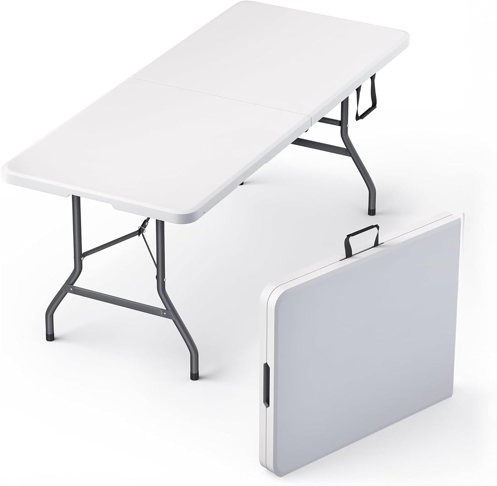6-Foot Folding Table (with Built-in Handle and Steel Legs) – Heavy-Duty Portable Design