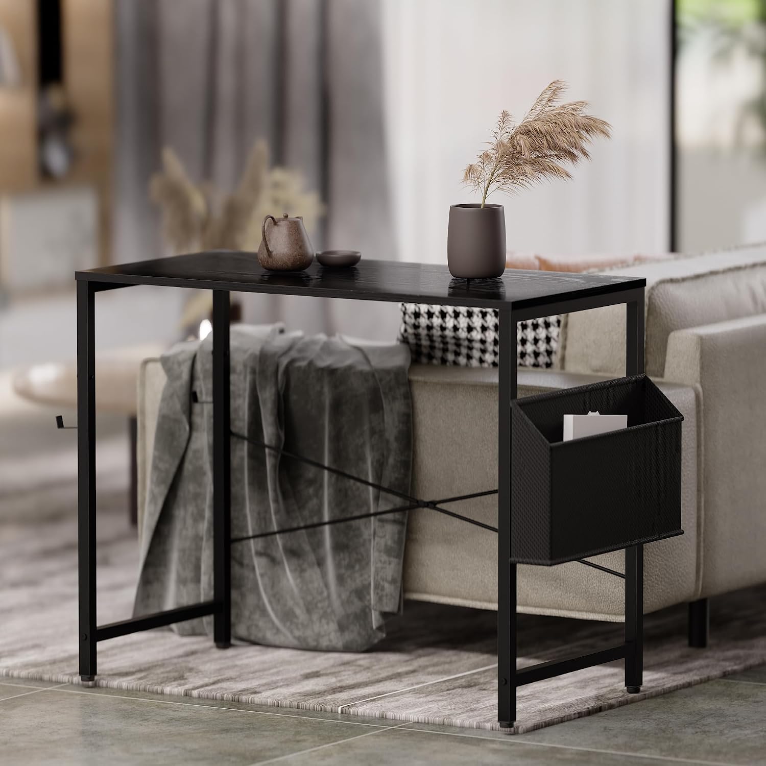 Compact Computer Desk for Small Spaces (with Storage Pocket)