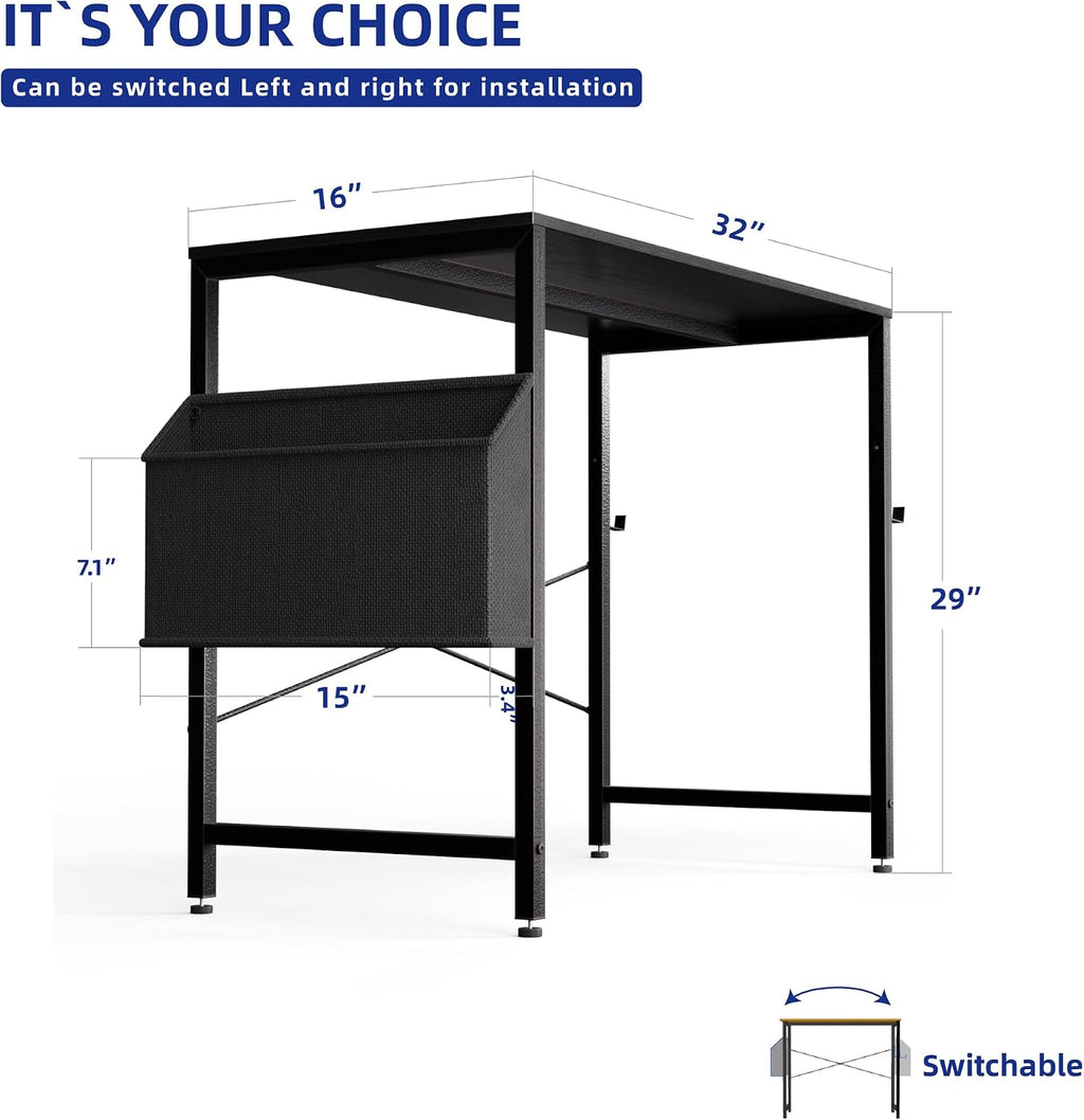 Compact Computer Desk for Small Spaces (with Storage Pocket)