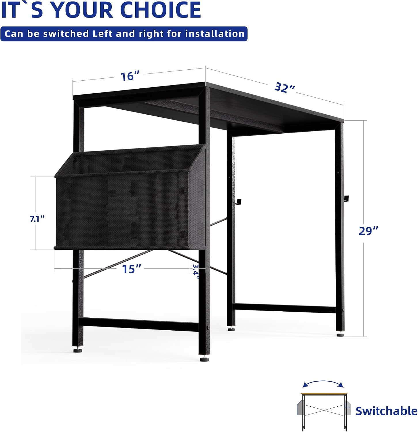 Compact Computer Desk for Small Spaces (with Storage Pocket)