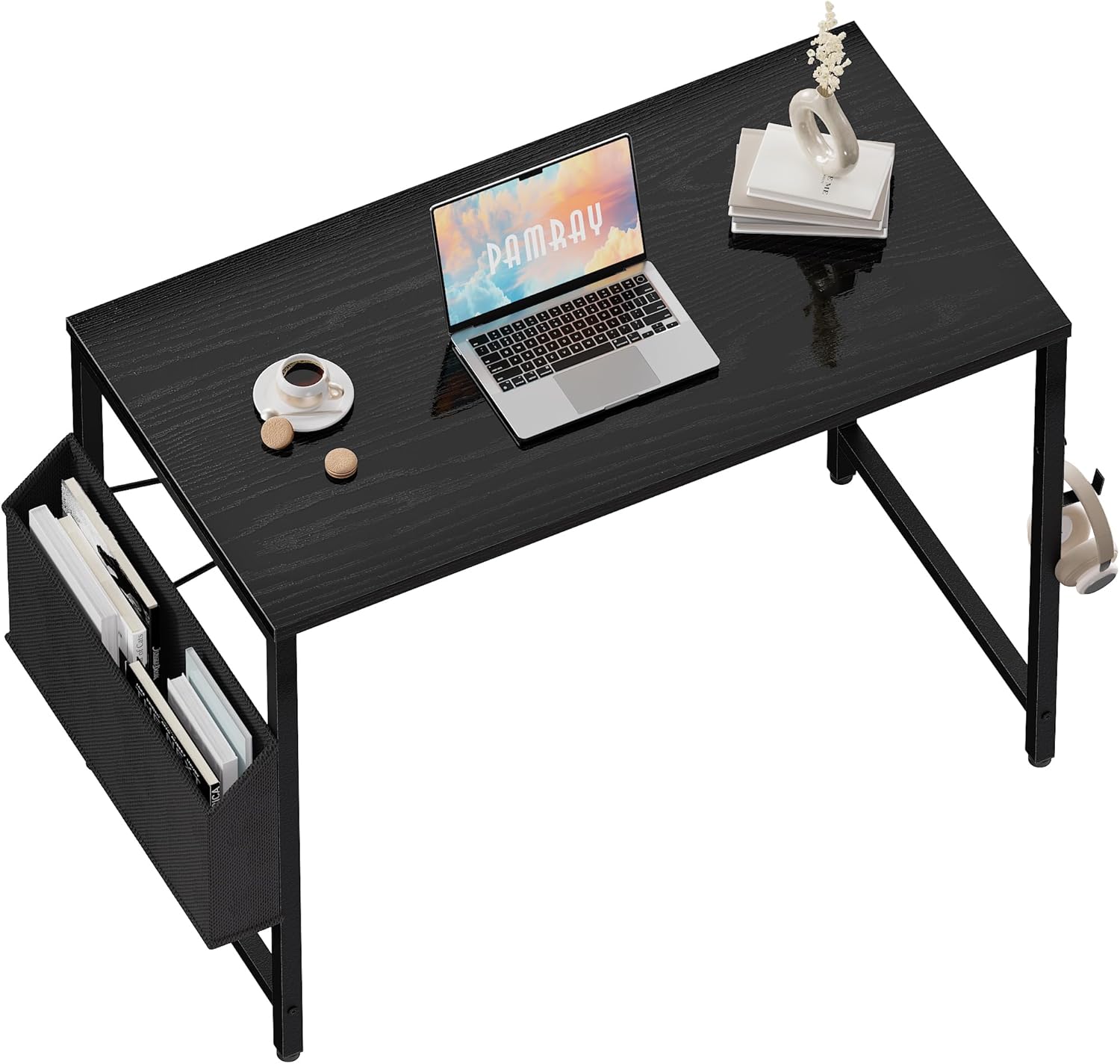 Compact Computer Desk for Small Spaces (with Storage Pocket)