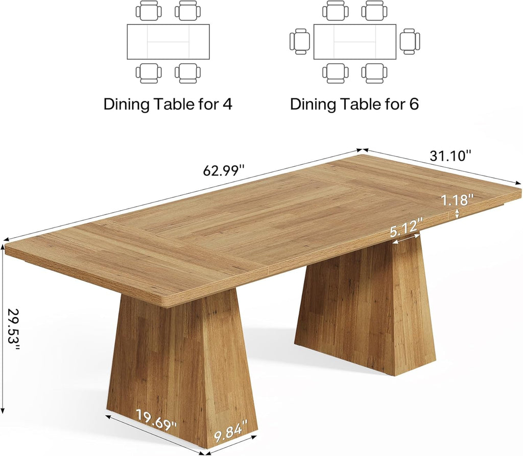 6-seater dining table. Wooden dining table. Rectangular table with reinforced legs.
