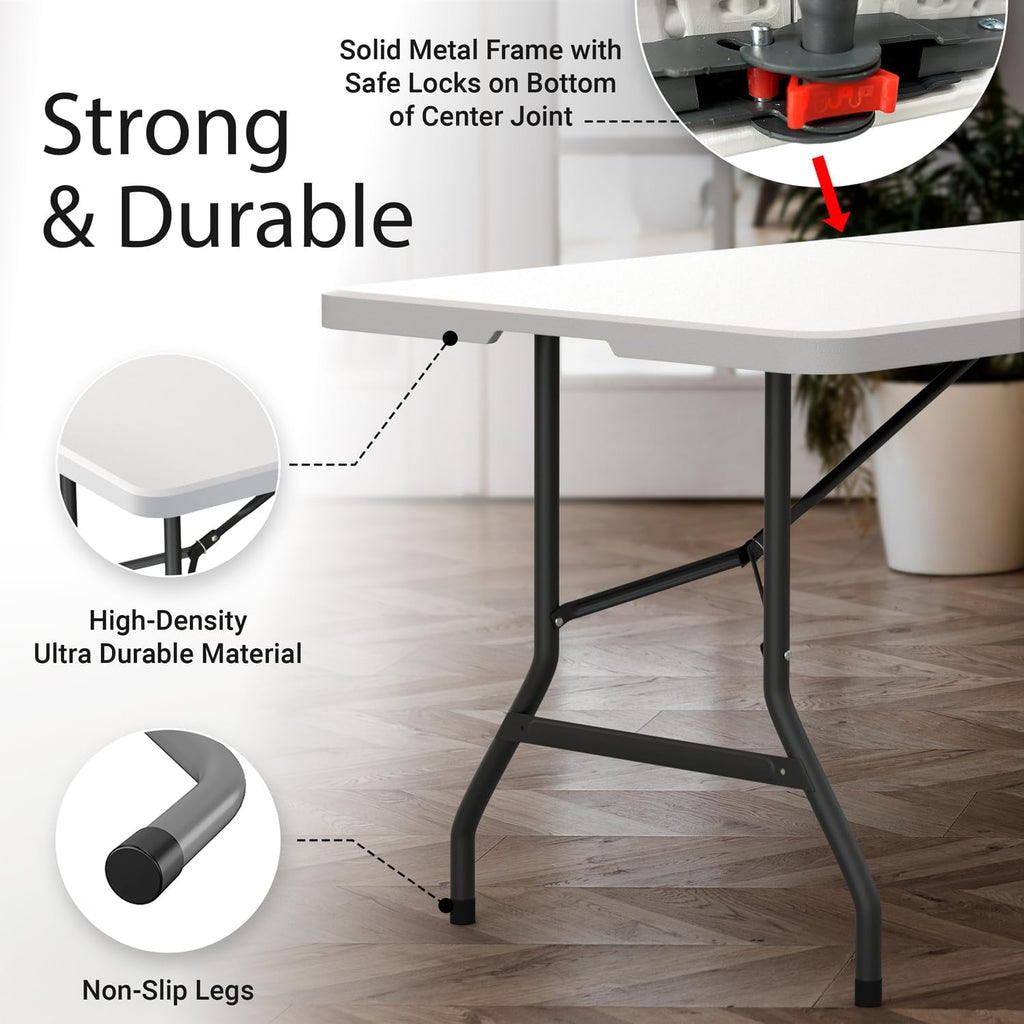 6-Foot Folding Table (with Built-in Handle and Steel Legs) – Heavy-Duty Portable Design