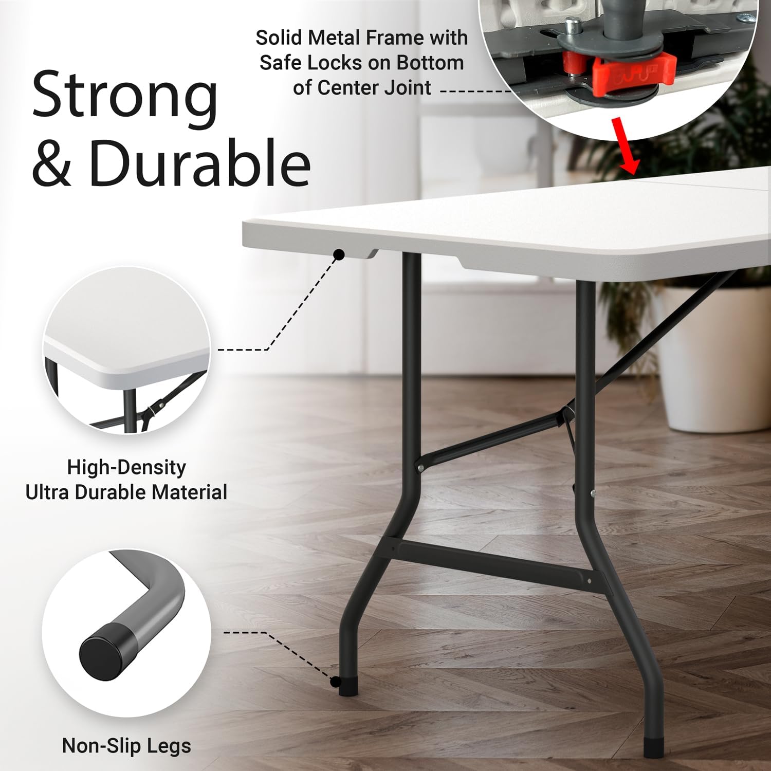 6-Foot Folding Table (with Built-in Handle and Steel Legs) – Heavy-Duty Portable Design