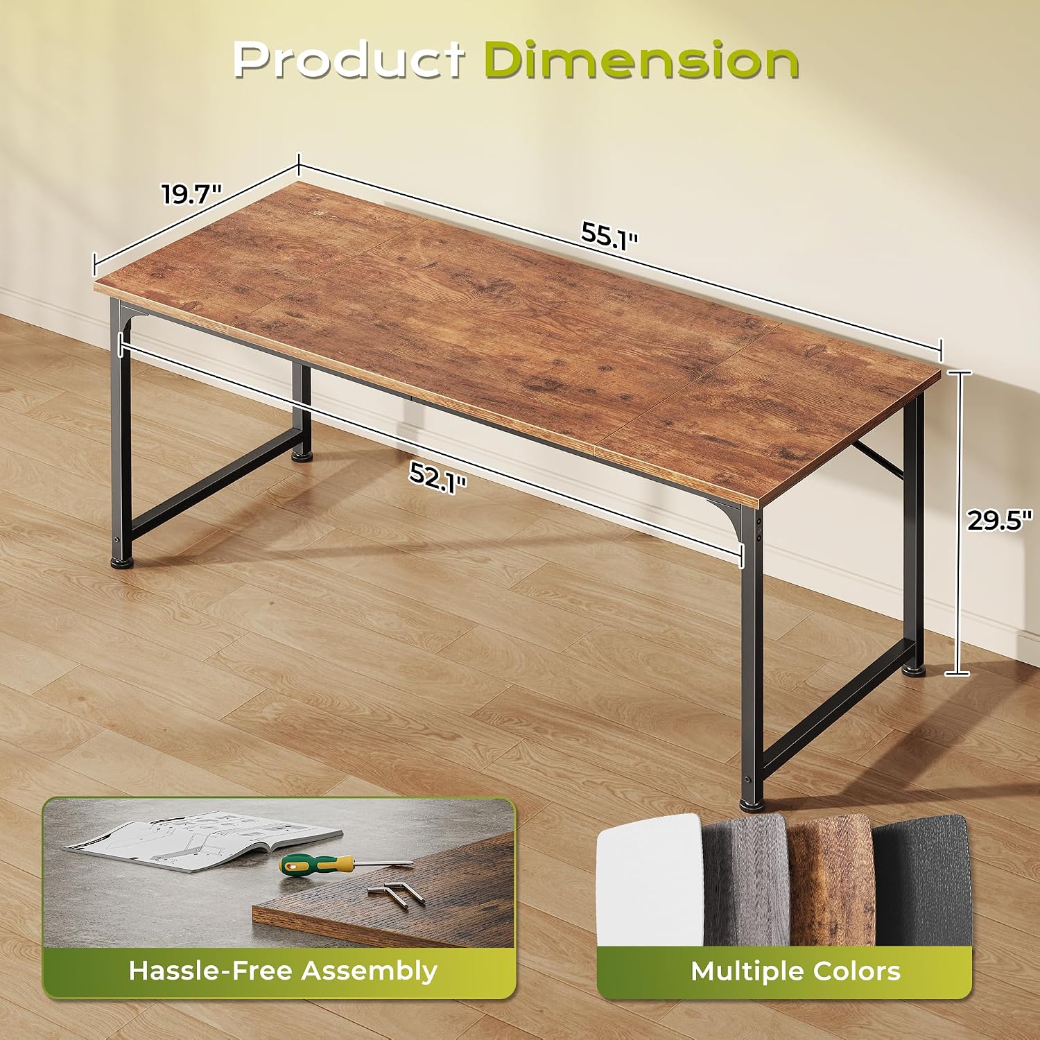 55-inch computer desk. Home office desk with a spacious tabletop. Modern gaming desk.