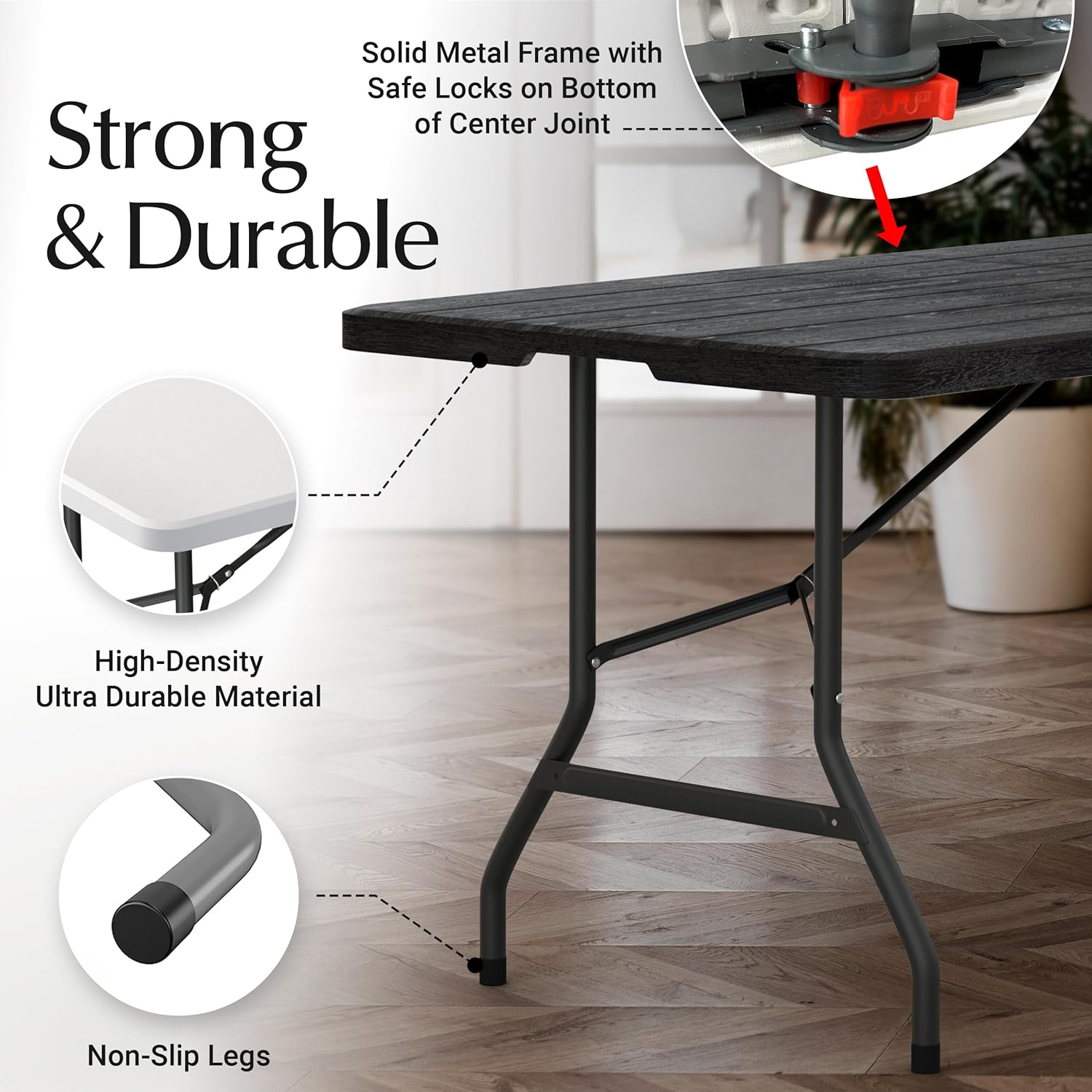6-Foot Folding Table (with Built-in Handle and Steel Legs)