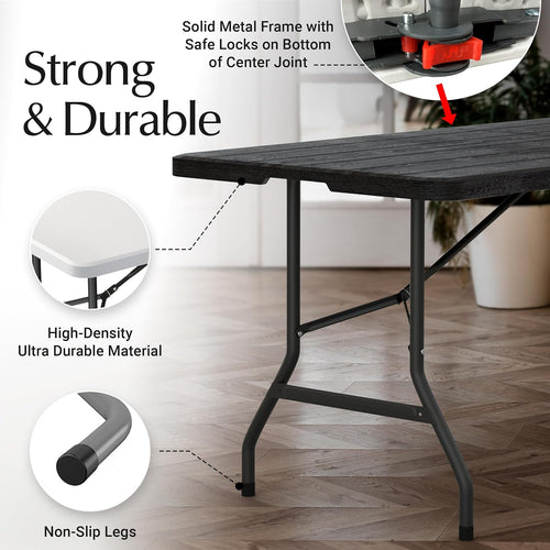 6-Foot Folding Table (with Built-in Handle and Steel Legs)