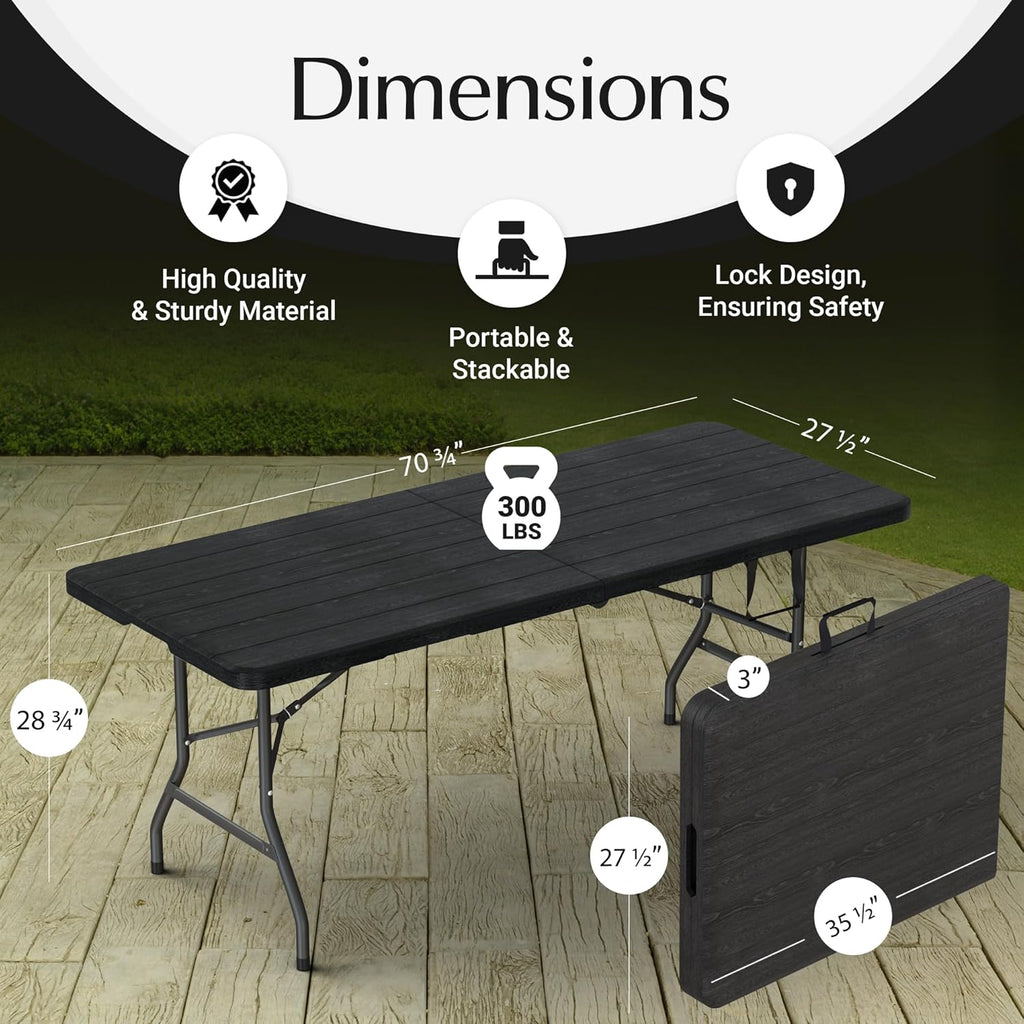6-Foot Folding Table (with Built-in Handle and Steel Legs)