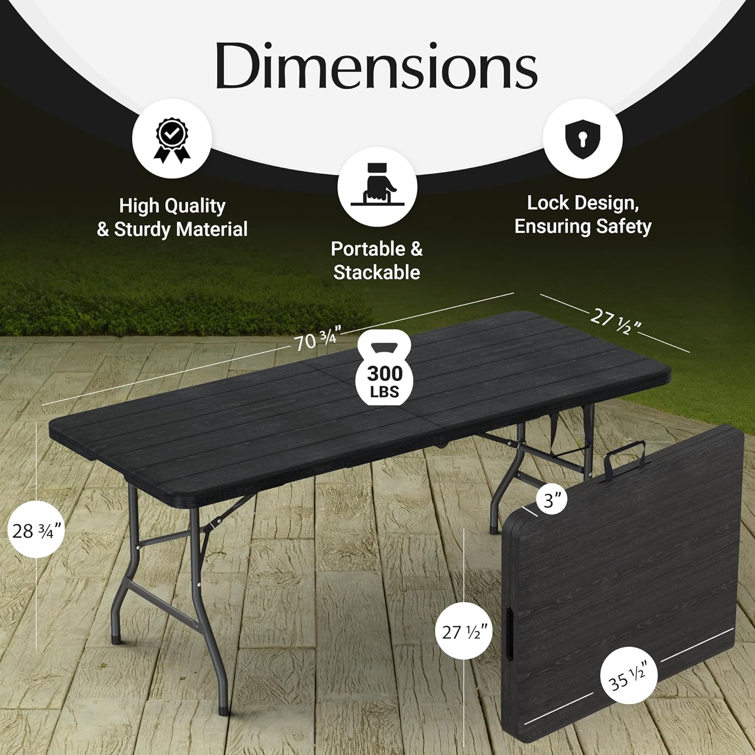 6-Foot Folding Table (with Built-in Handle and Steel Legs)
