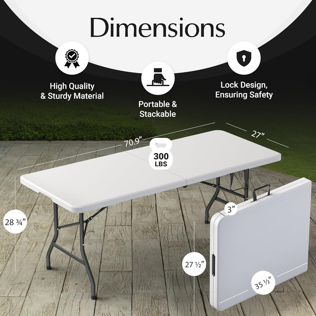 6-Foot Folding Table (with Built-in Handle and Steel Legs) – Heavy-Duty Portable Design