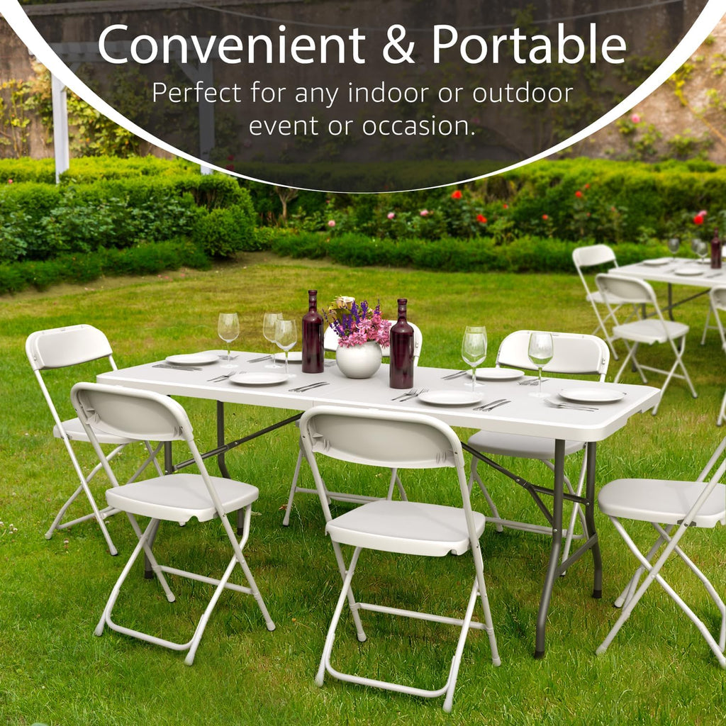 6-Foot Folding Table (with Built-in Handle and Steel Legs) – Heavy-Duty Portable Design