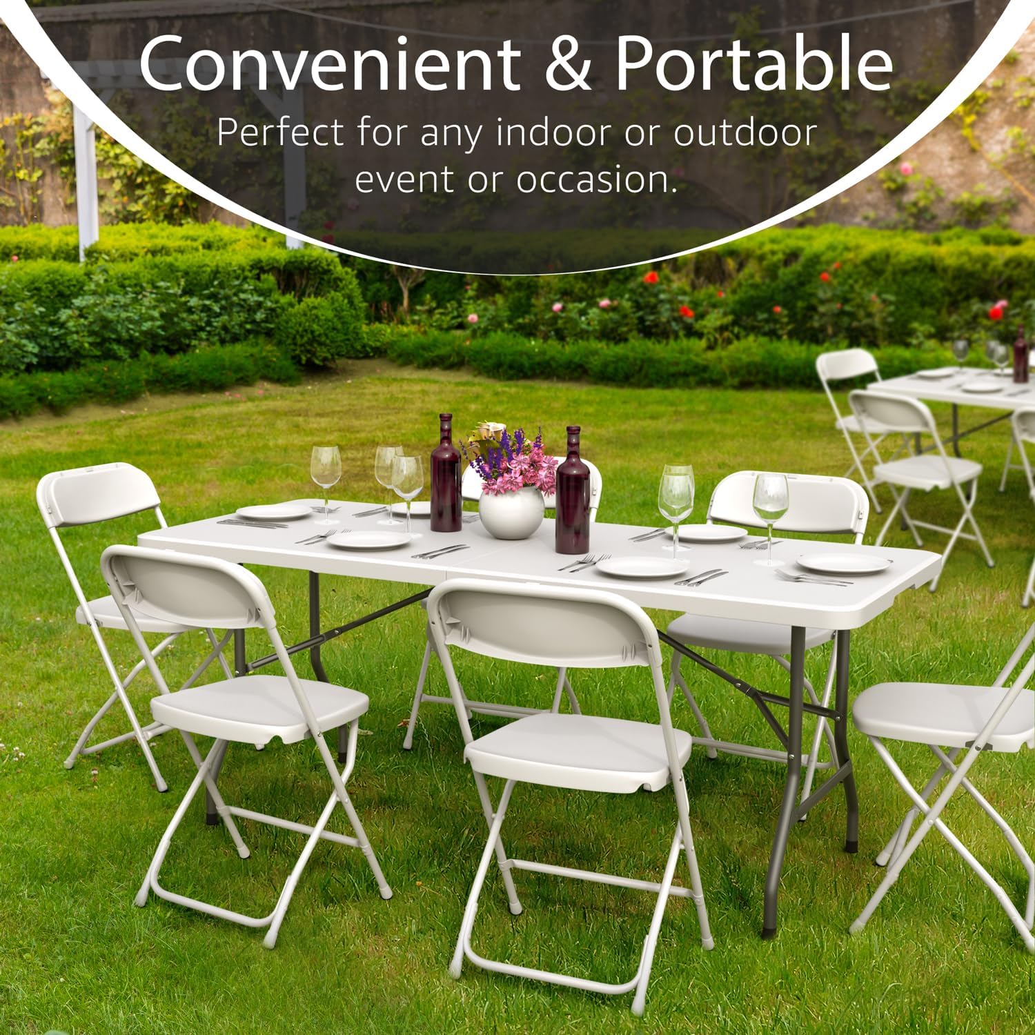 6-Foot Folding Table (with Built-in Handle and Steel Legs) – Heavy-Duty Portable Design