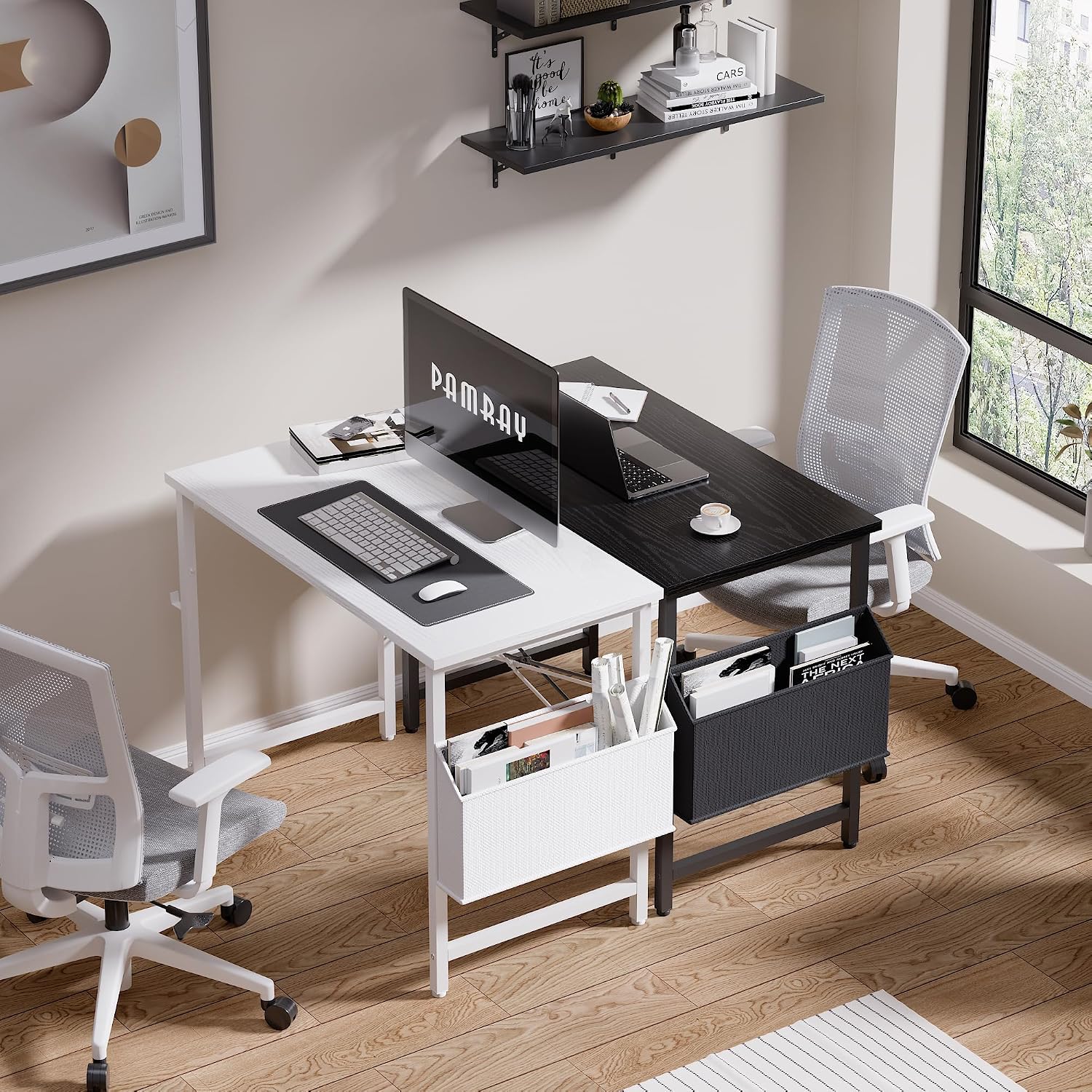 Compact Computer Desk for Small Spaces (with Storage Pocket)