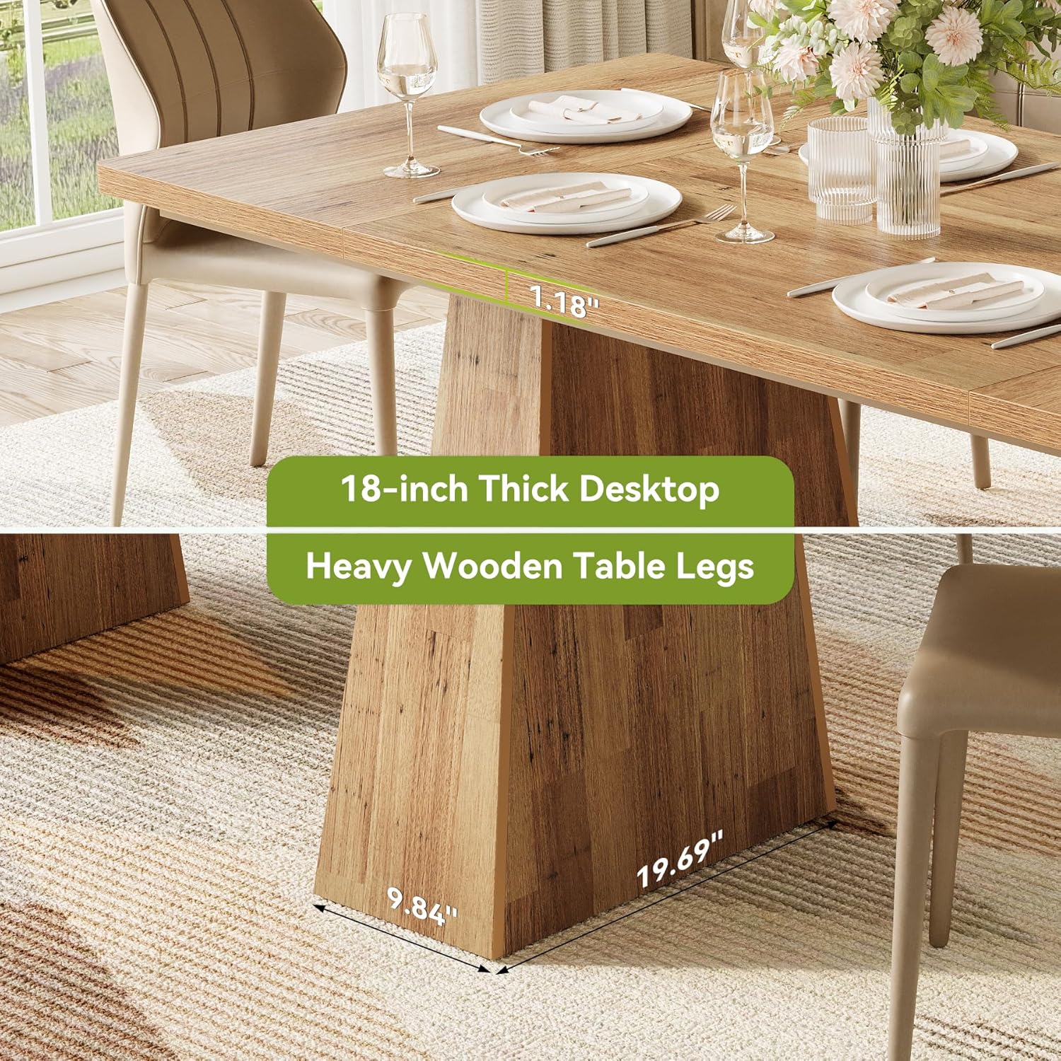 6-seater dining table. Wooden dining table. Rectangular table with reinforced legs.