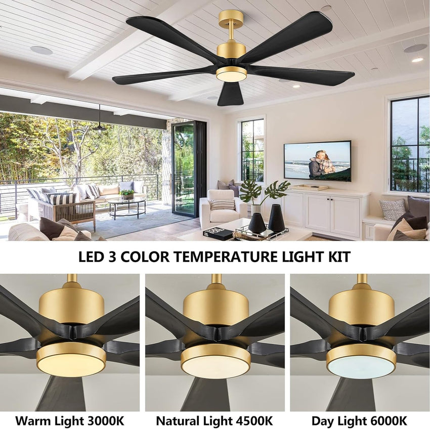Ceiling Fans with Lights. 60 inch Outdoor Ceiling Fans with Lights for Patio and Remote Control. Modern Ceiling Fan with Light. 5 Solid Wood Blades 6-Speed Reversible DC Motor (Dark Brown)